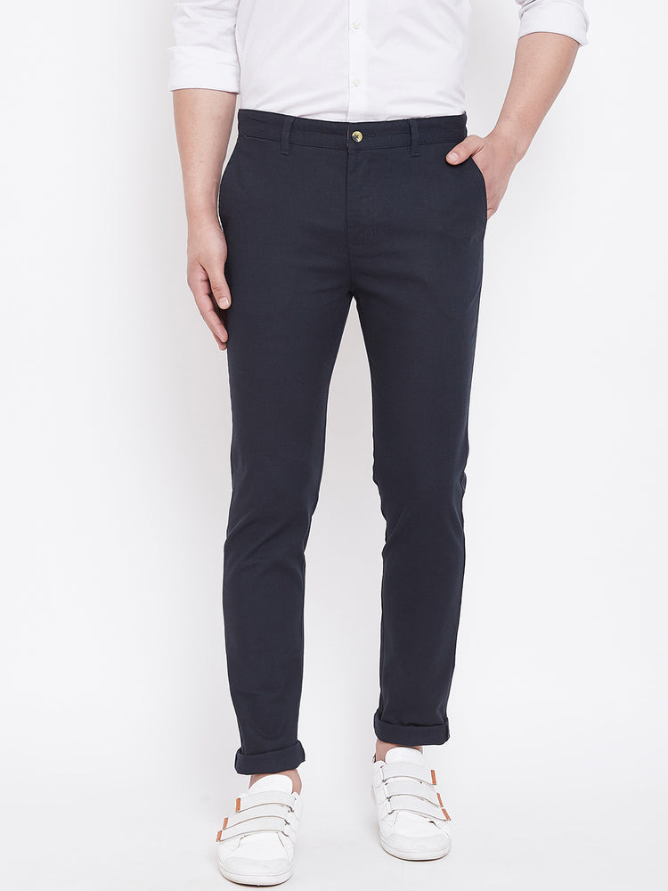 JUMP USA Men Navy Balue Casual Slim Fit Trousers - JUMP USA