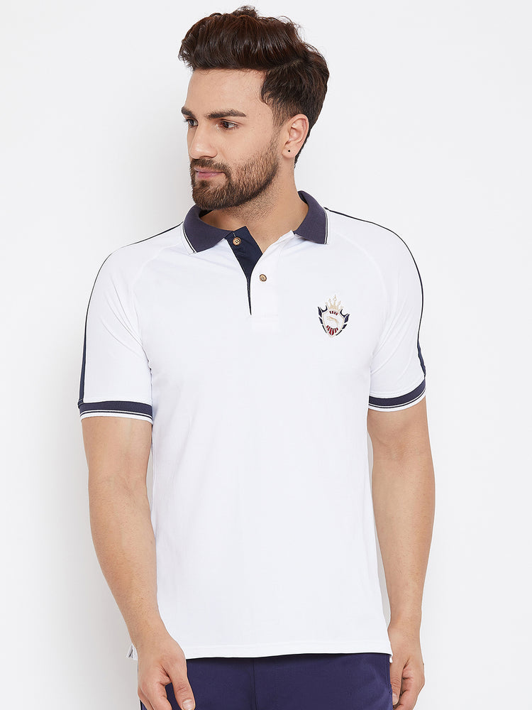 JUMP USA Men White Solid Polo Collar T-Shirt - JUMP USA