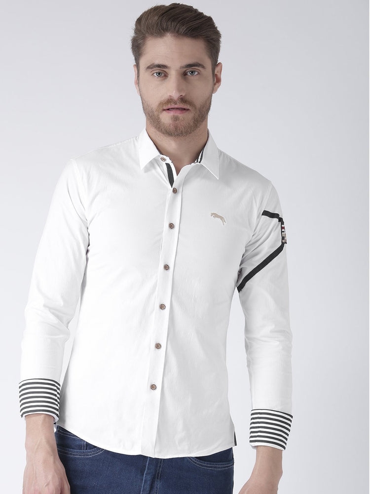 Men White Regular Fit Solid Casual Shirt - JUMP USA (1568801521706)