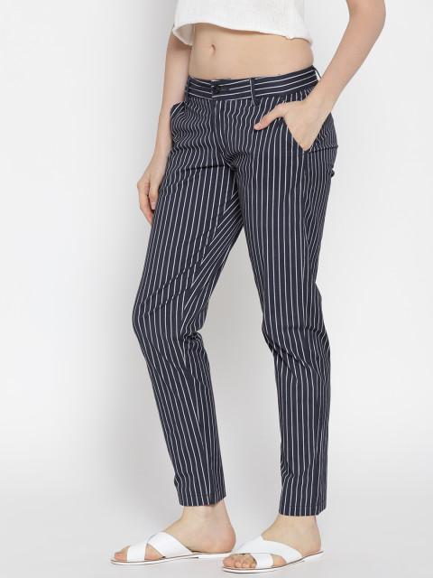 Women Striped Navy Blue Trousers - JUMP USA