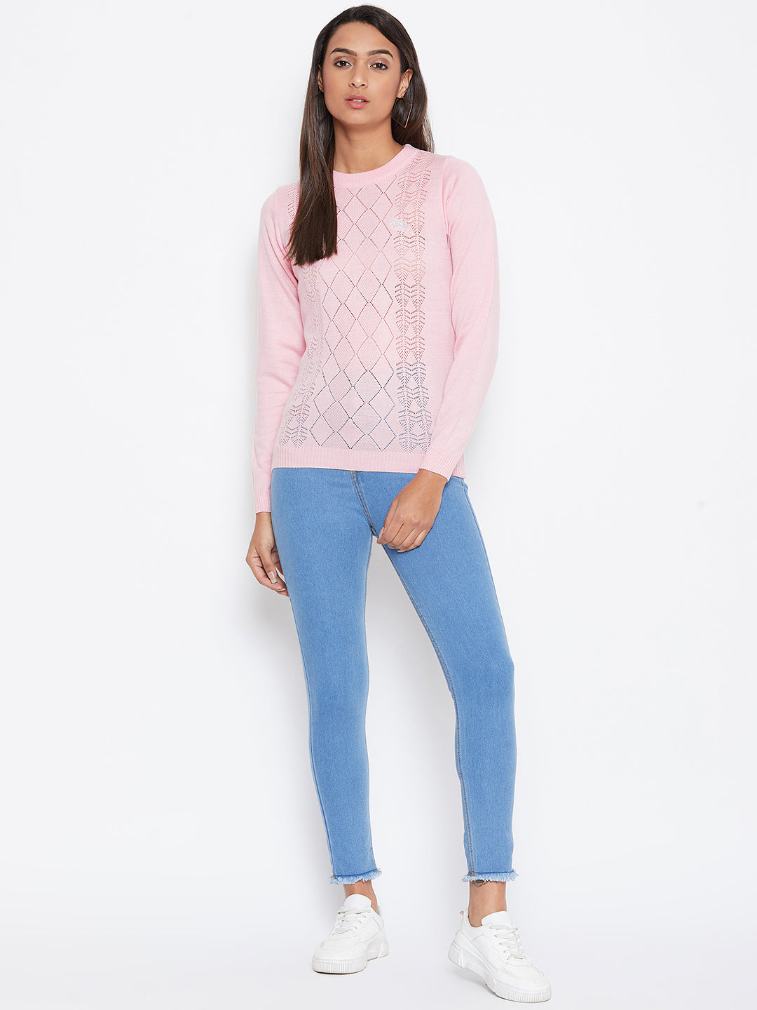 JUMP USA Women pink Self Design Casual Sweater - JUMP USA
