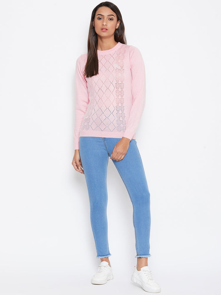 JUMP USA Women pink Self Design Casual Sweater - JUMP USA