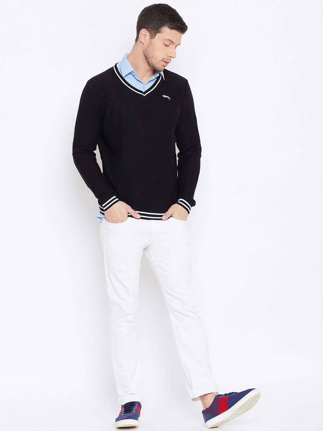JUMP USA Men Black Self Design Pullover - JUMP USA