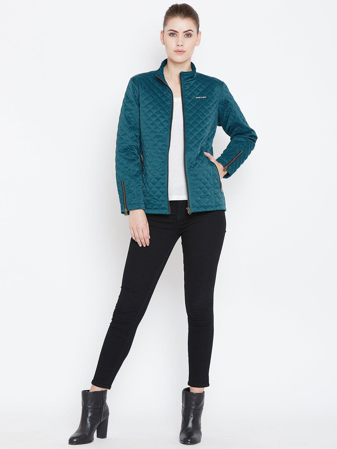 Womens Solid Celtic Blue Quilted Jacket - JUMP USA