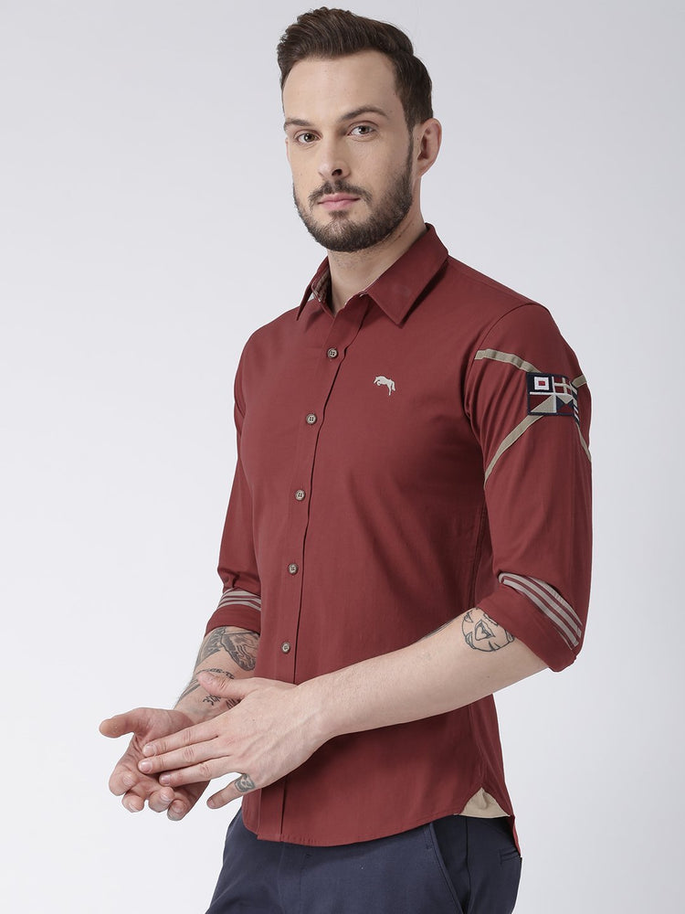 Men Red Solid Cotton Regular Fit Shirt - JUMP USA