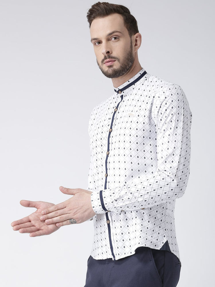 Men White Printed Cotton Slim Fit Shirt - JUMP USA
