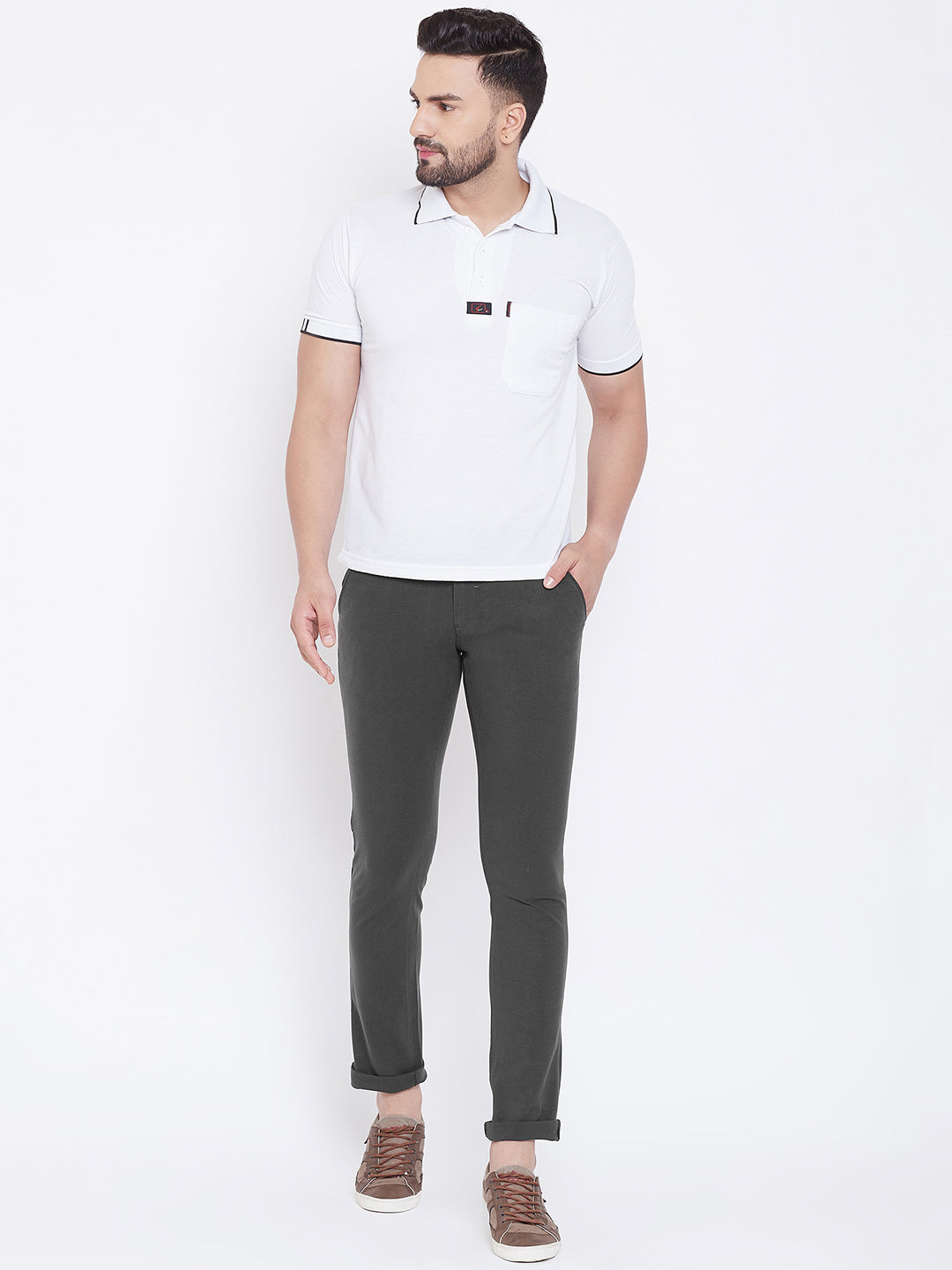 JUMP USA Men Charcoal Casual Slim Fit Solid Chinos - JUMP USA