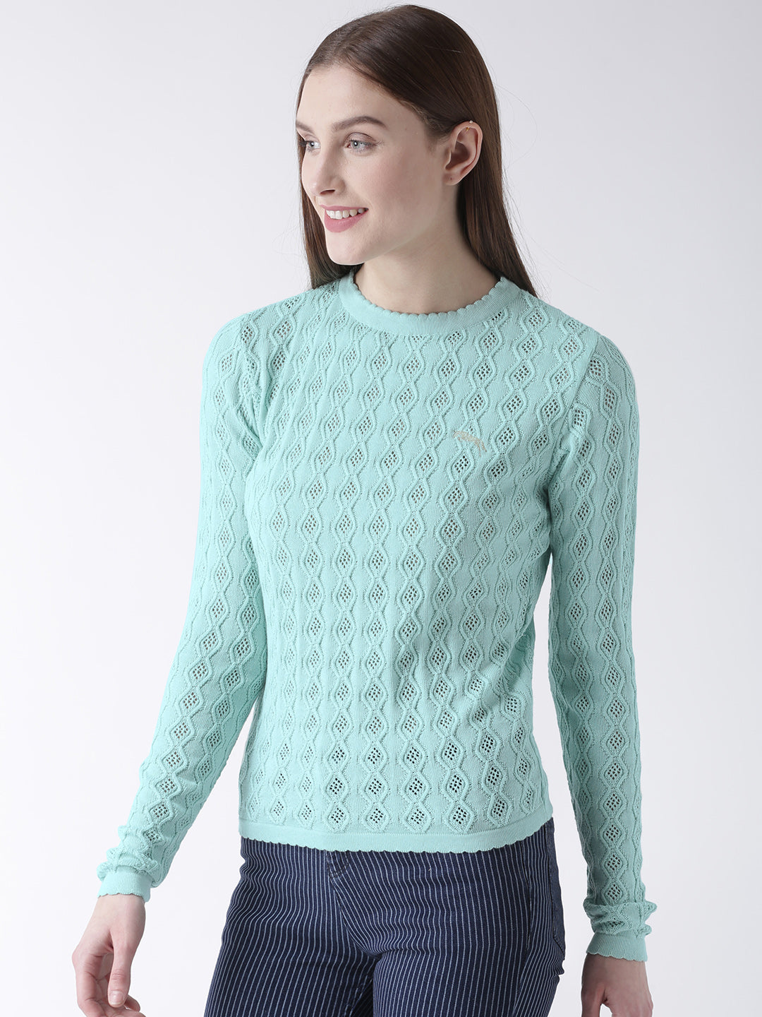 JUMP USA Women Blue Self Design Sweater - JUMP USA