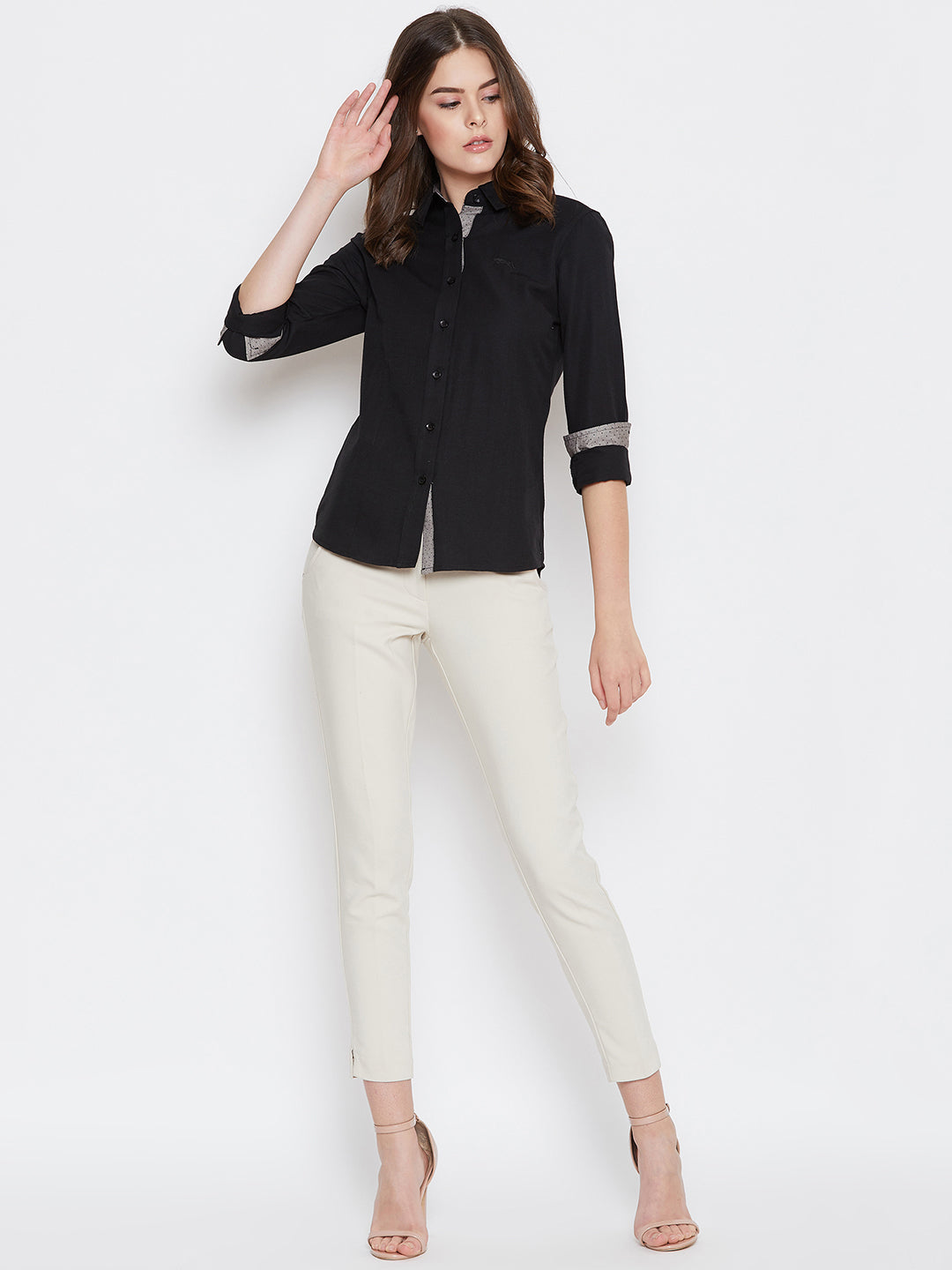 Women Black Solid Casual Slim Fit Shirt - JUMP USA