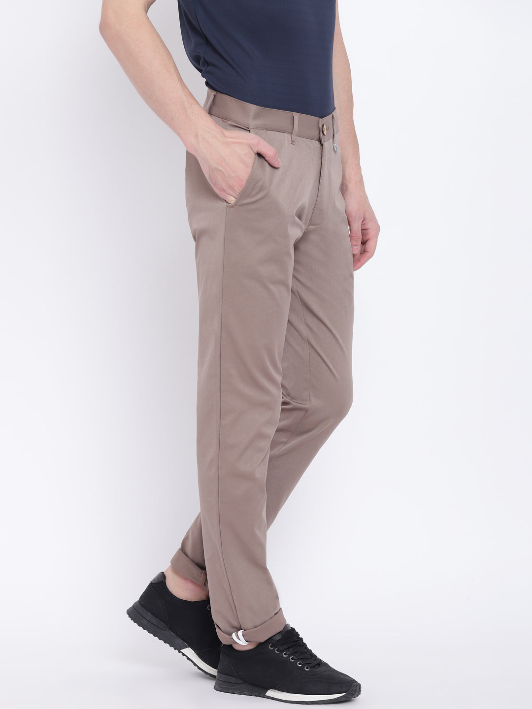 Men Casual Solid Grey Chinos - JUMP USA