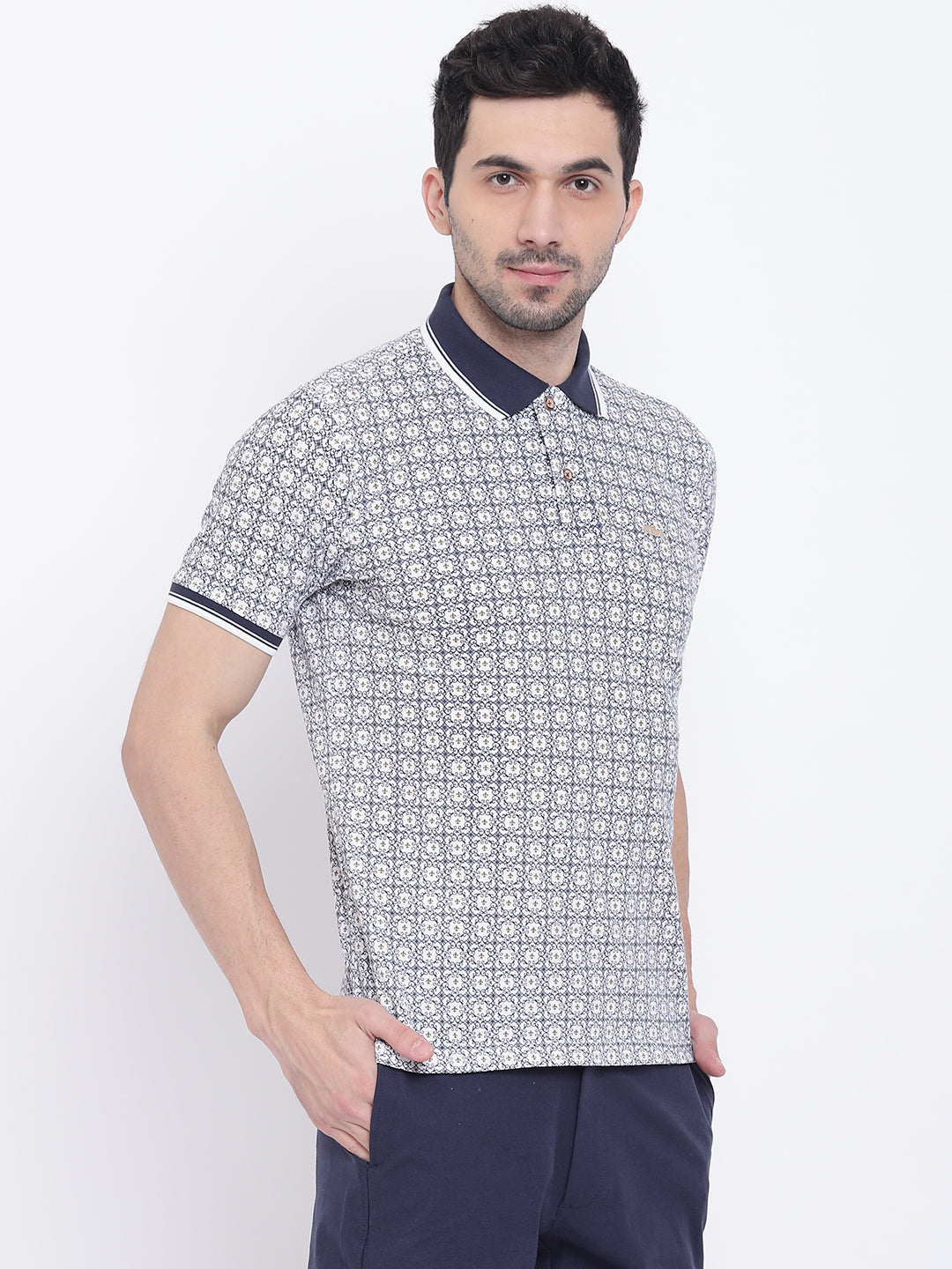 Men Casual Solid White Polo Collar T-Shirt - JUMP USA