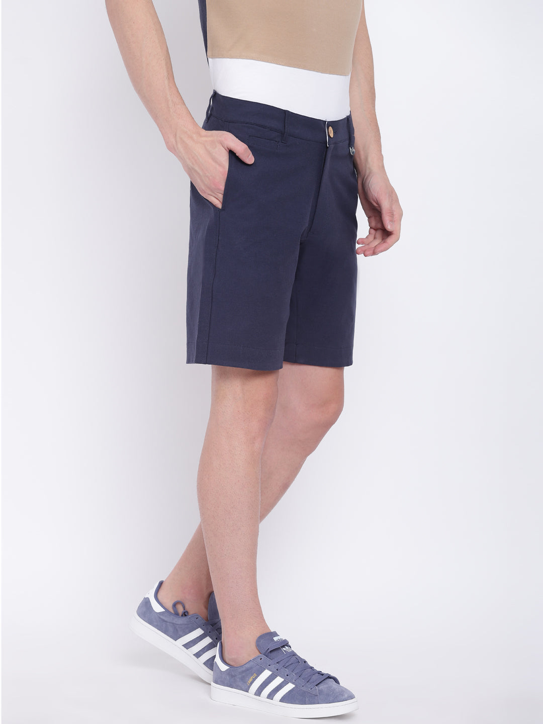Men Casual Solid Navy Blue Chinos Shorts - JUMP USA