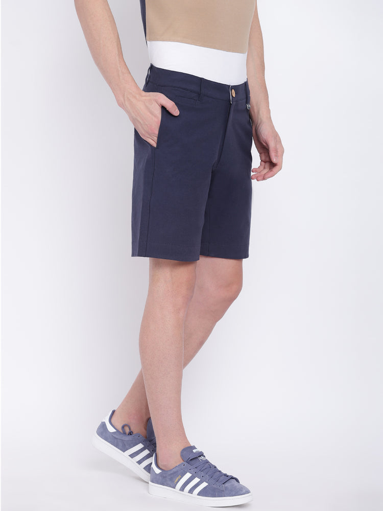 Men Casual Solid Navy Blue Chinos Shorts - JUMP USA
