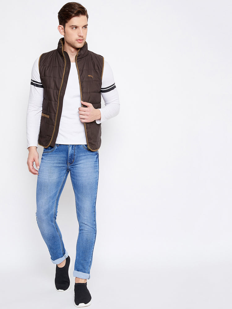 JUMP USA Men Coffee Brown Sleeveless Padded Jacket - JUMP USA