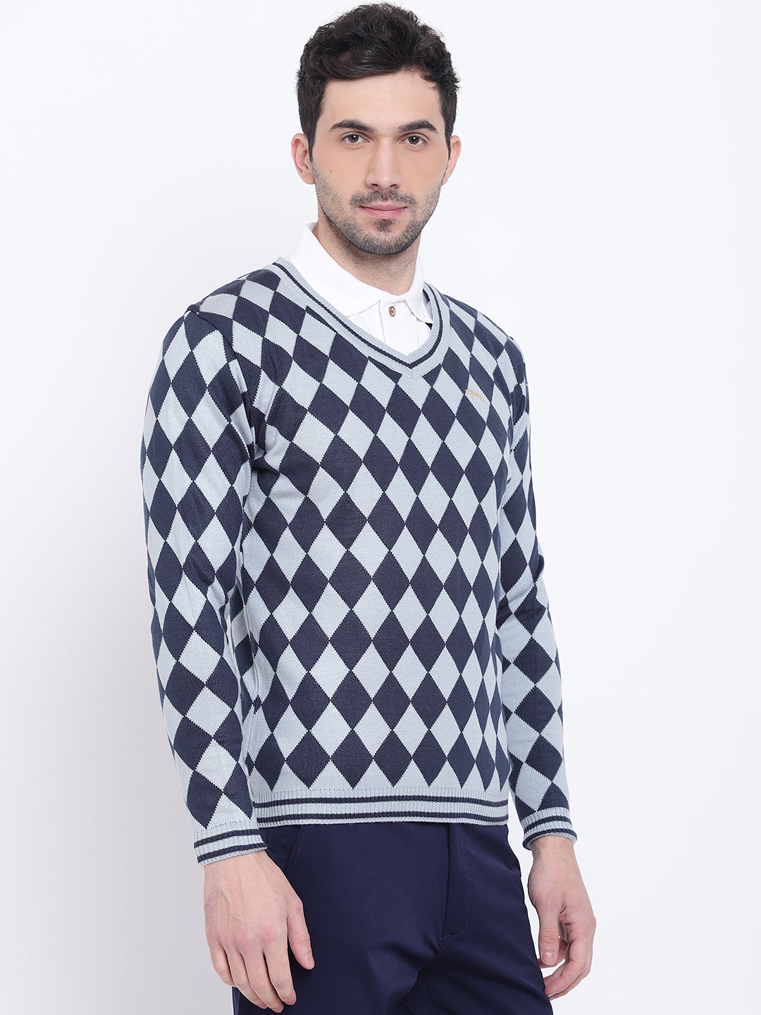 Men Casual Colourblocked Blue Sweaters - JUMP USA