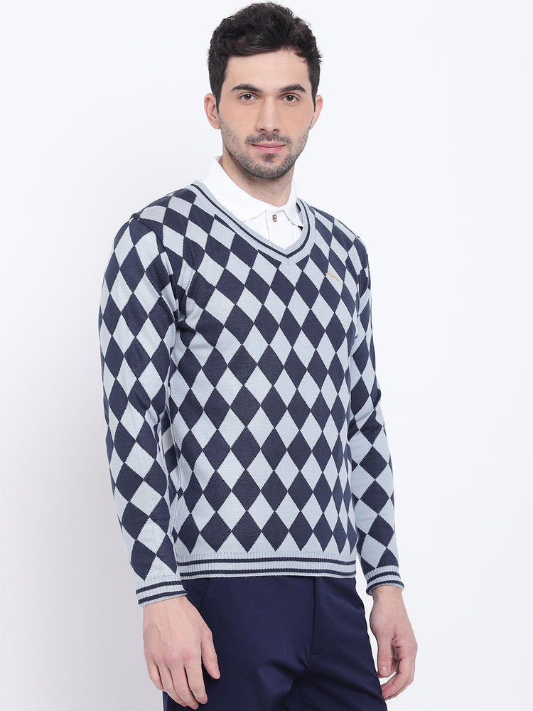 Men Casual Colourblocked Blue Sweaters - JUMP USA