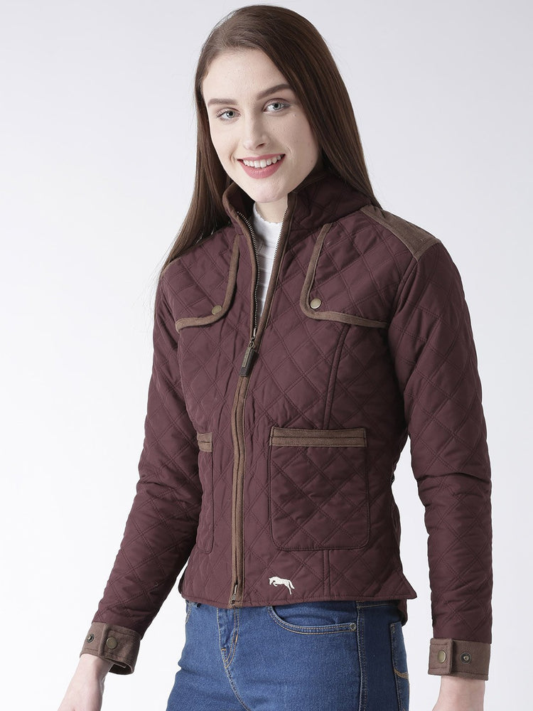 Women Polyster Casual Long Sleeve Wine Winter Jacket - JUMP USA (1568775929898)