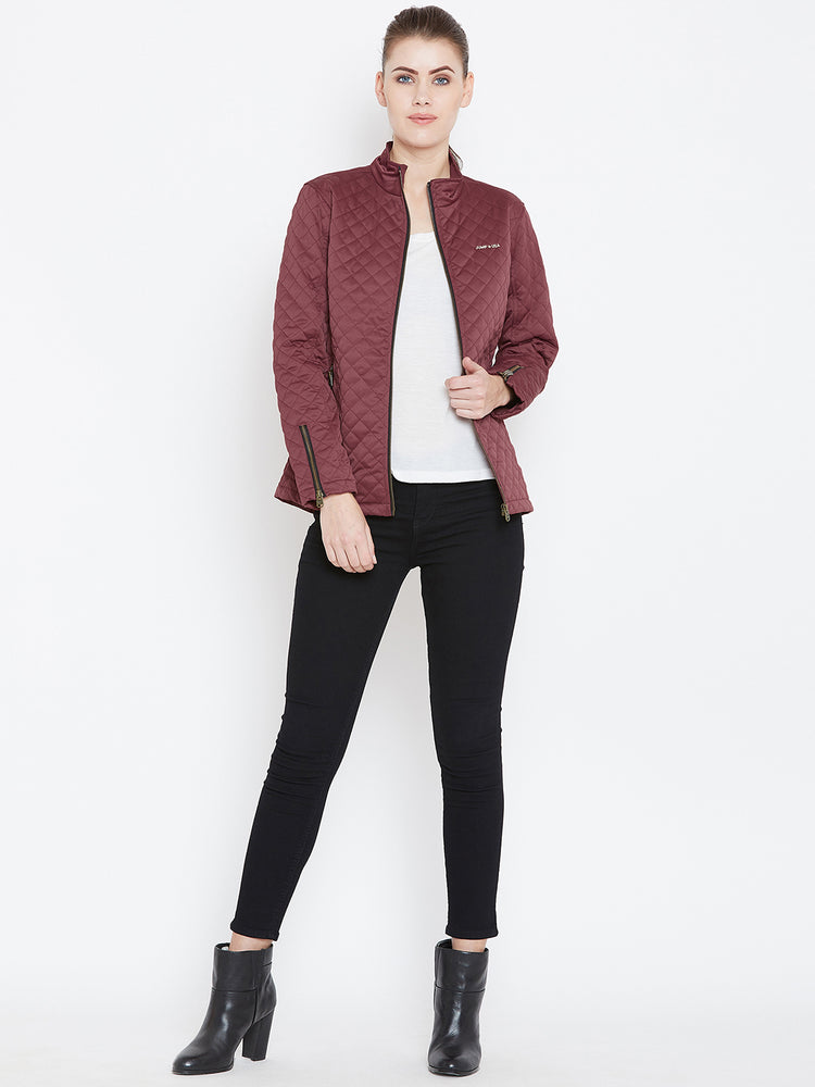Womens Solid Wine Quilted Jacket - JUMP USA