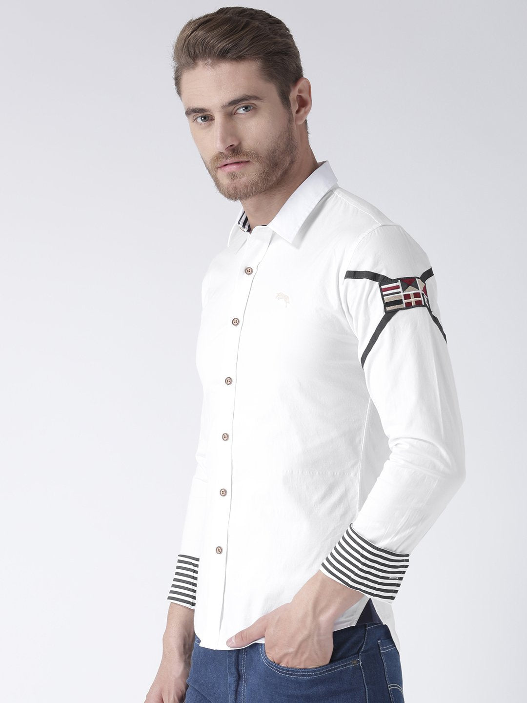 Men White Regular Fit Solid Casual Shirt - JUMP USA (1568801521706)