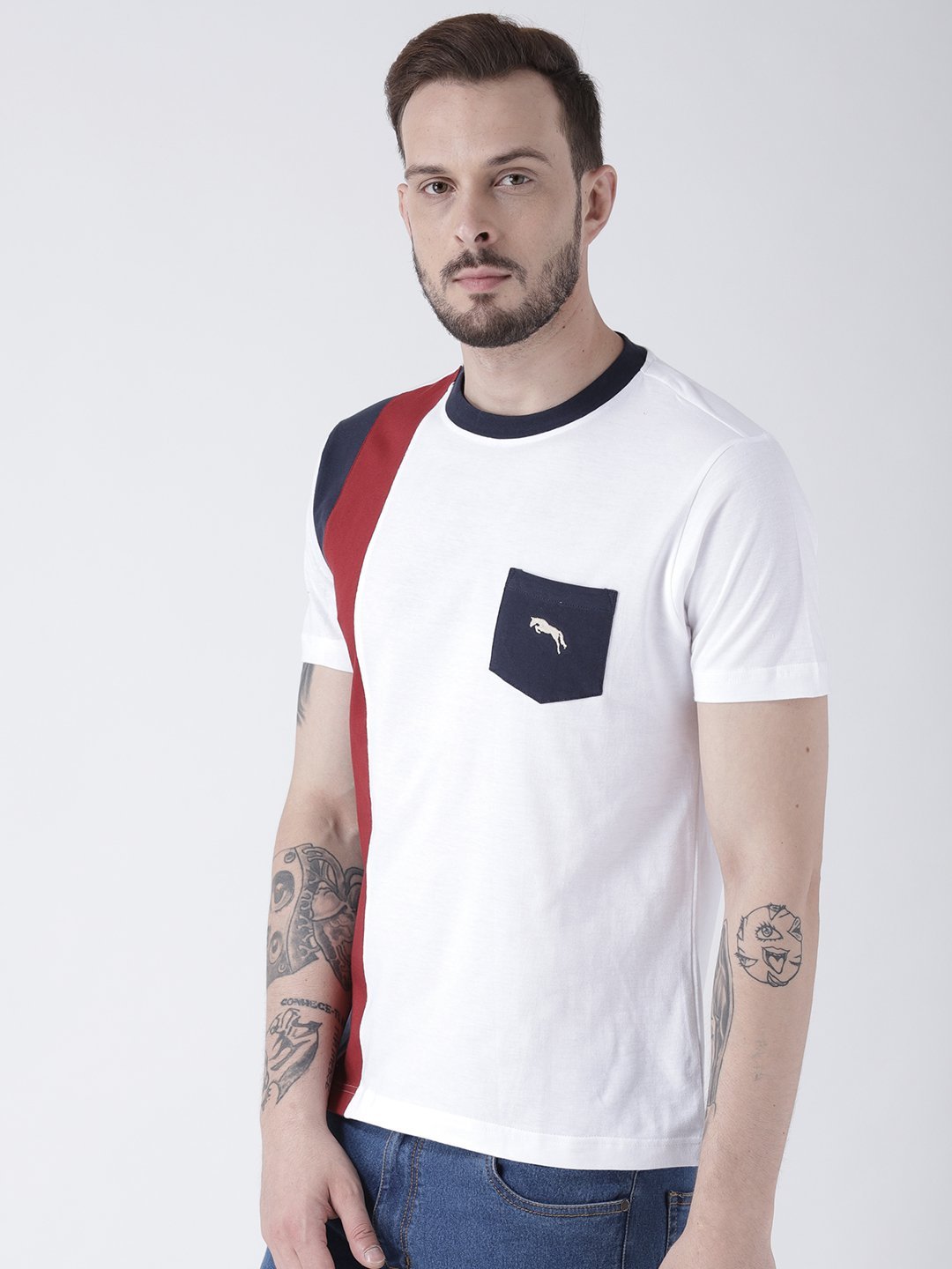 Men White Solid Round Neck T-shirt - JUMP USA