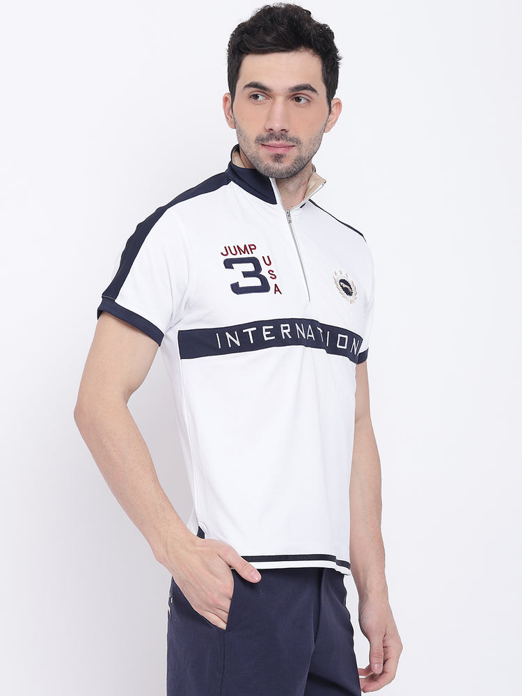 Men Casual Solid White Polo Collar T-Shirt - JUMP USA