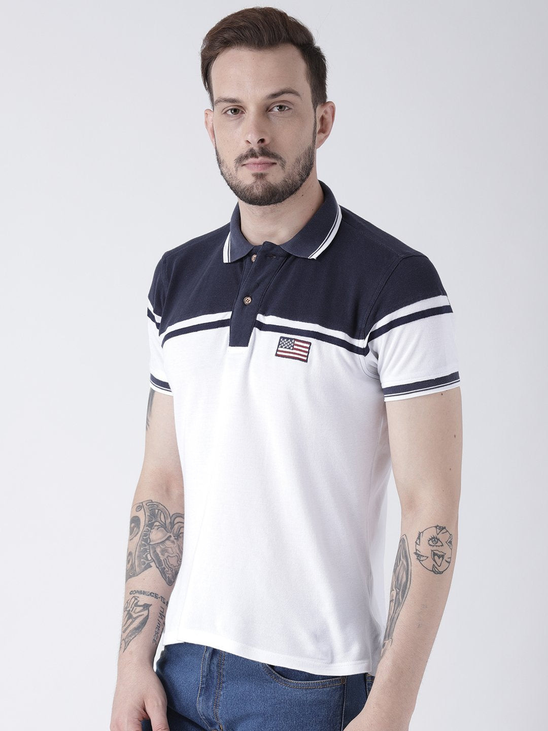 Men White Solid Polo T-shirt - JUMP USA