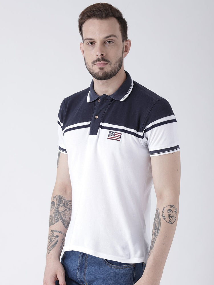 Men White Solid Polo T-shirt - JUMP USA