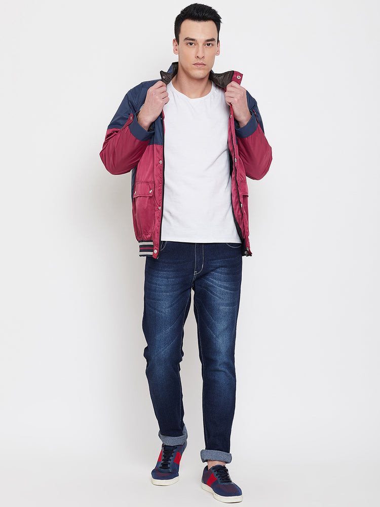 JUMP USA Men Navy Blue Colourblocked Casual Open Front Jacket - JUMP USA