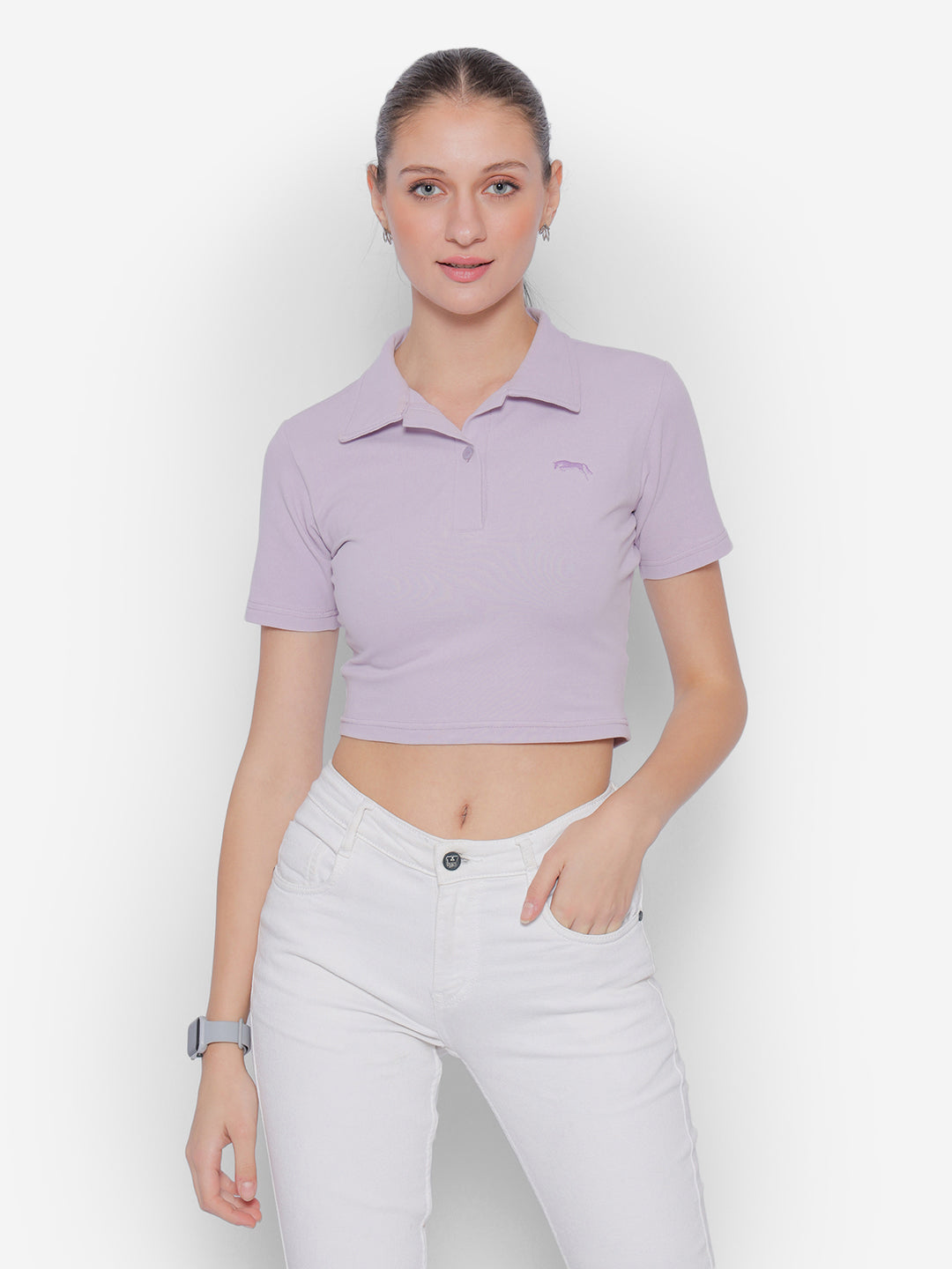 JUMP USA Pure Cotton Short Sleeve Polo Crop Top