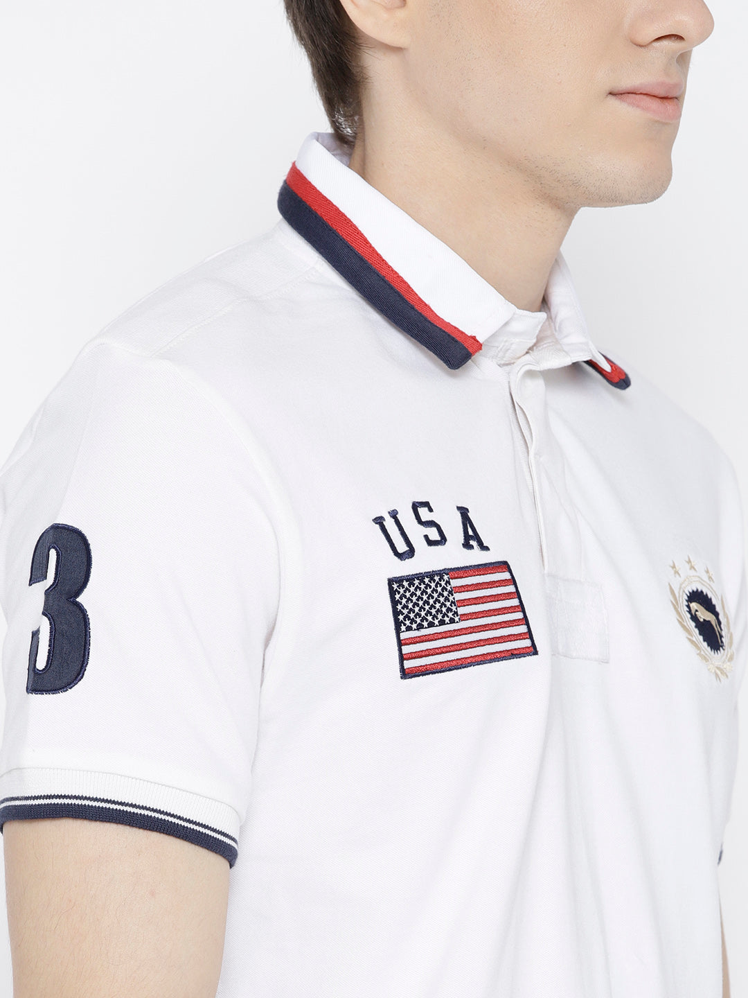 Men White Solid Polo Collar T-shirt - JUMP USA
