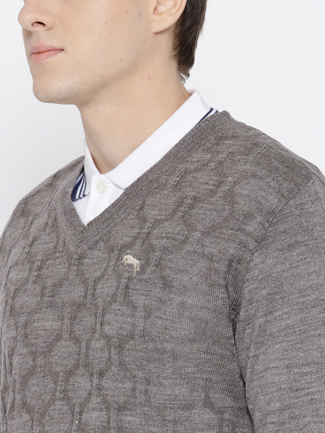 Men Beige self Design Pullover - JUMP USA