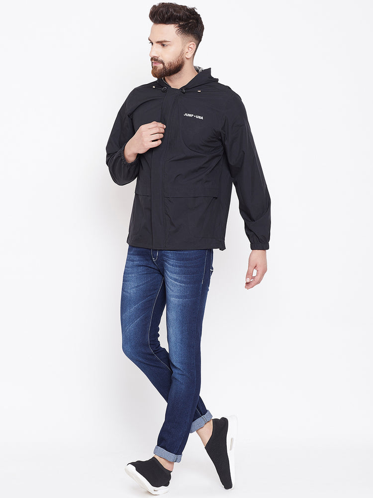 JUMP USA Men Black Hooded Rain Jacket - JUMP USA