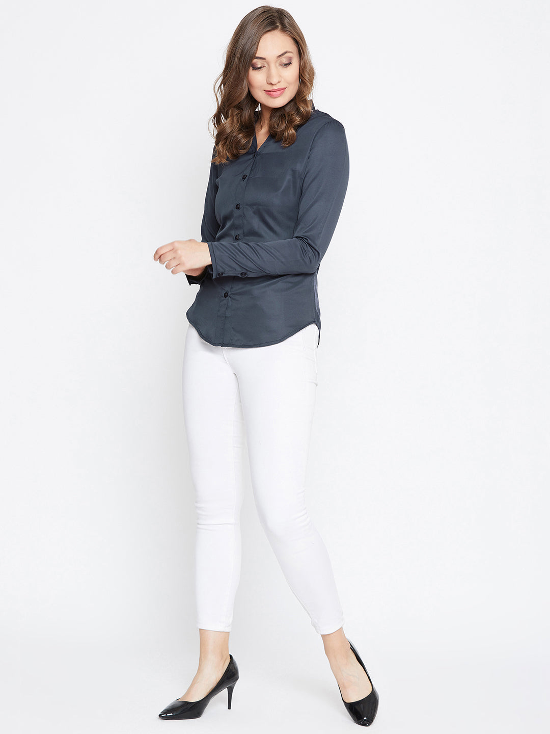 JUMP USA Women Navy Blue Solid Casual Shirts - JUMP USA