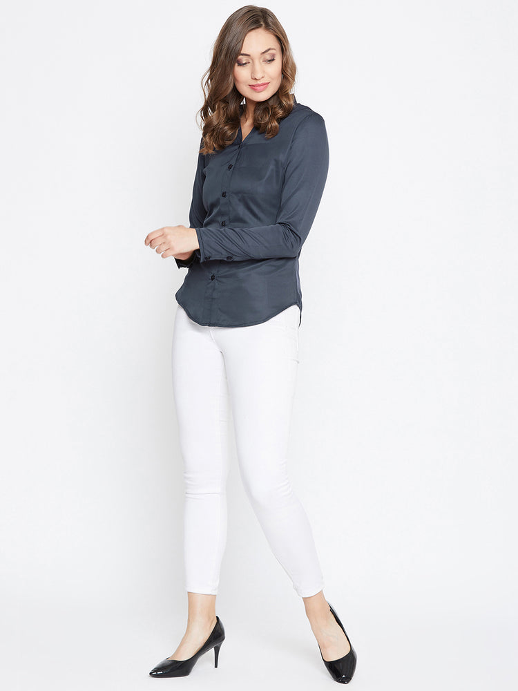 JUMP USA Women Navy Blue Solid Casual Shirts - JUMP USA
