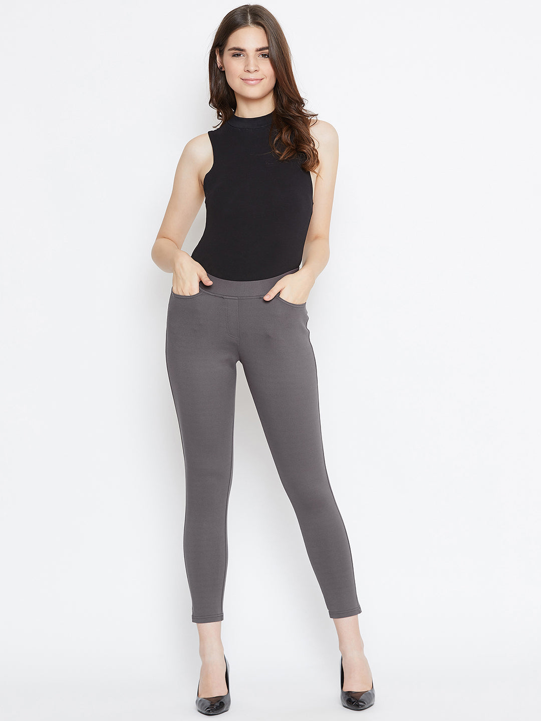JUMP USA Women Grey Solid Casual Skinny fit Trousers - JUMP USA