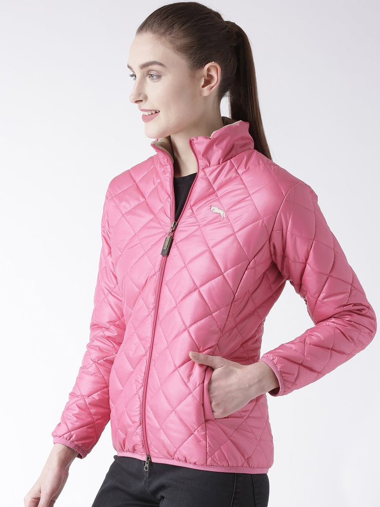 Women Polyster Casual Long Sleeve Pink Winter Jacket - JUMP USA (1568775700522)