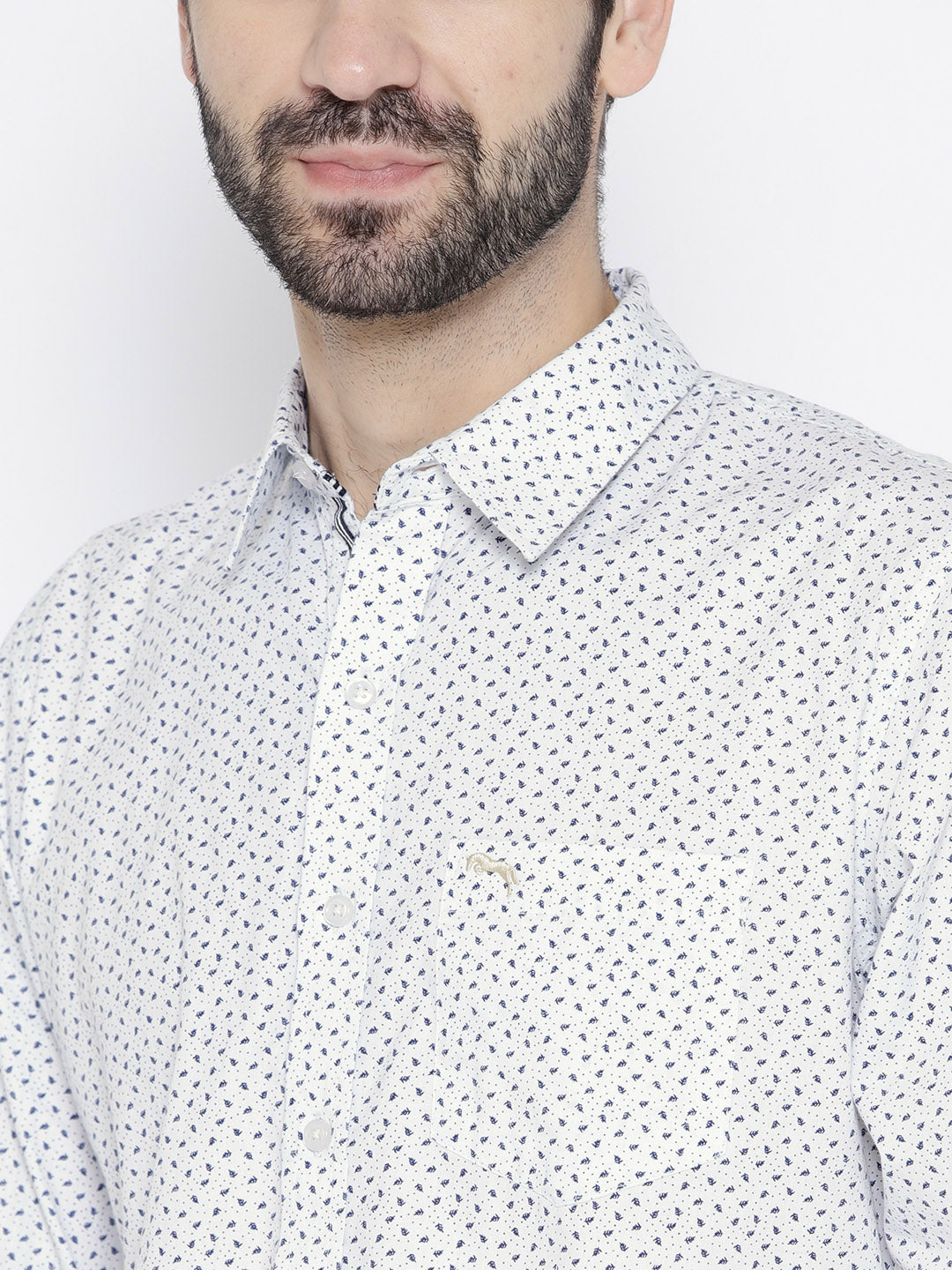 Men White Slim Fit Printed Casual Shirt - JUMP USA