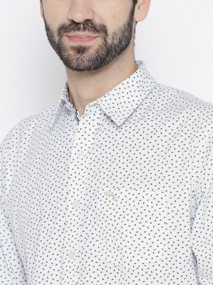 Men White Slim Fit Printed Casual Shirt - JUMP USA