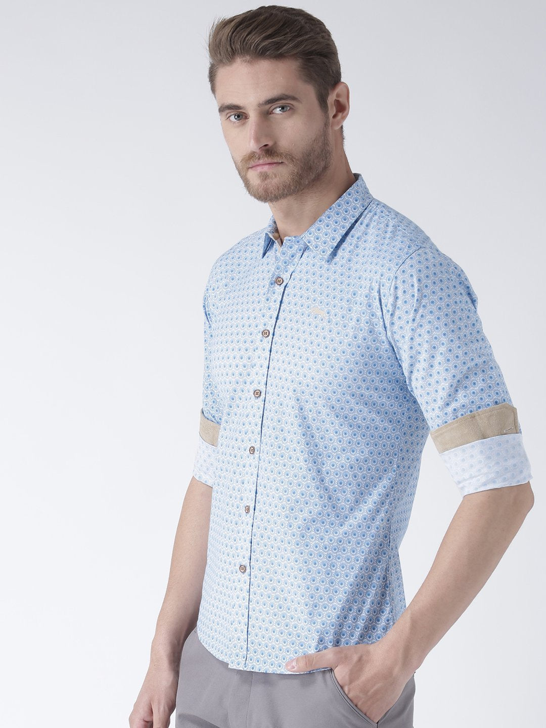 Men Blue Solid Cotton Regular Fit Shirt - JUMP USA
