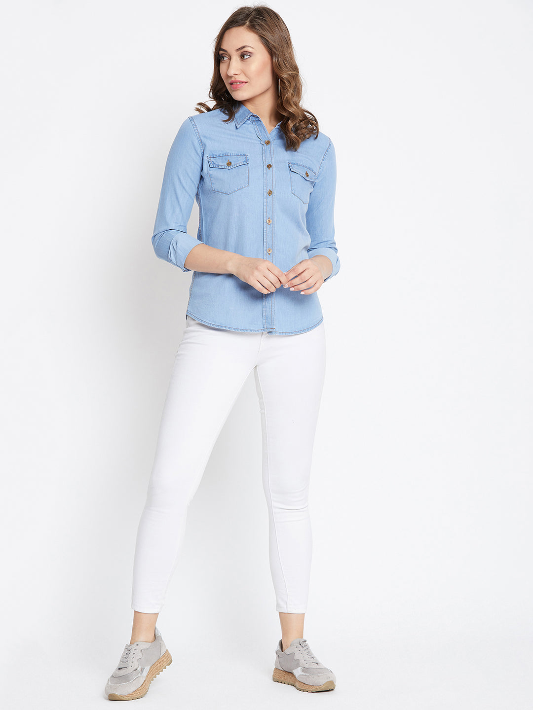 JUMP USA Women Regular Fit Blue Casual Denim Shirt - JUMP USA