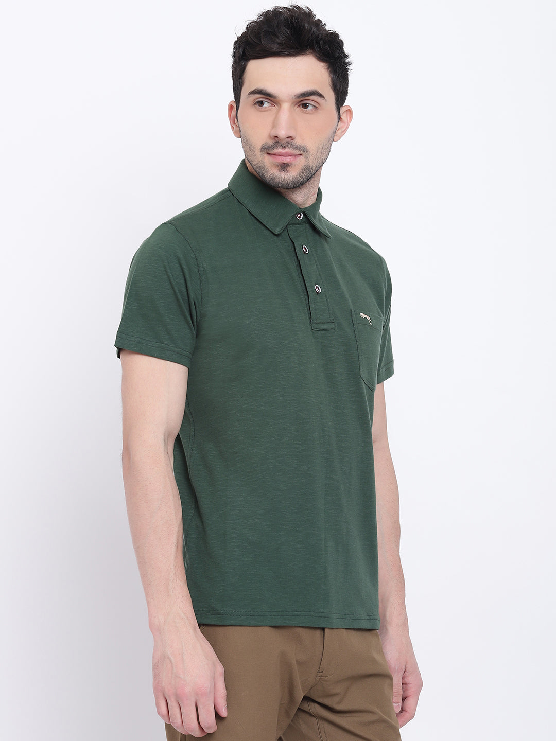 Men Casual Solid Green Polo Collar T-Shirt - JUMP USA