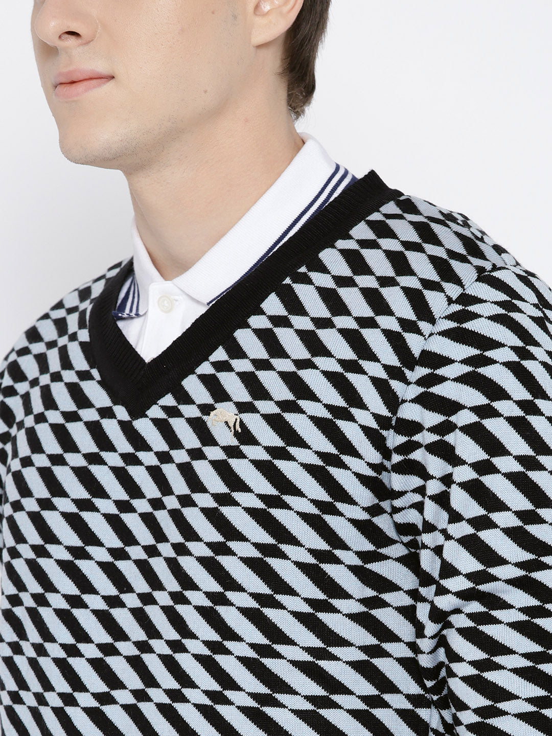 Men Blue Colourblocked Pullover - JUMP USA