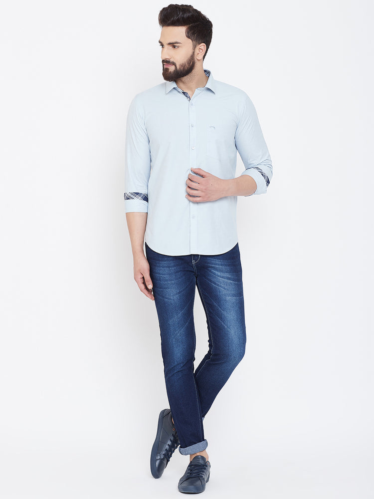 JUMP USA Men Cashmere Blue Solid Cotton Casual Shirts - JUMP USA