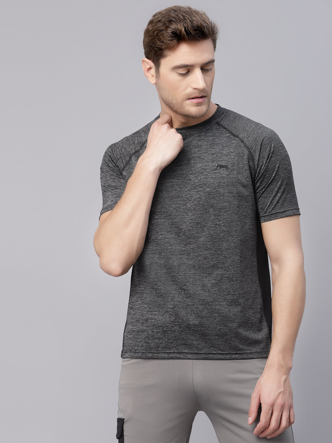 JUMP USA Men Grey Sports Round Neck T-shirt