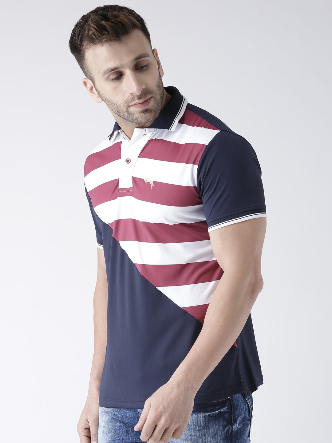 Men Navy Blue and White Polo Tshirt - JUMP USA