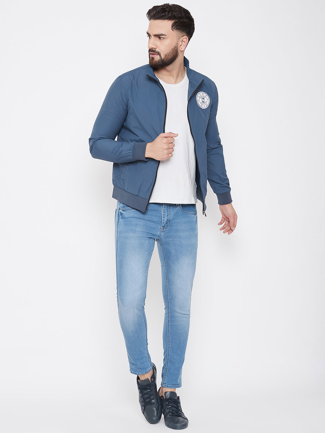 JUMP USA Men Denim Solid Bomber Jacket - JUMP USA