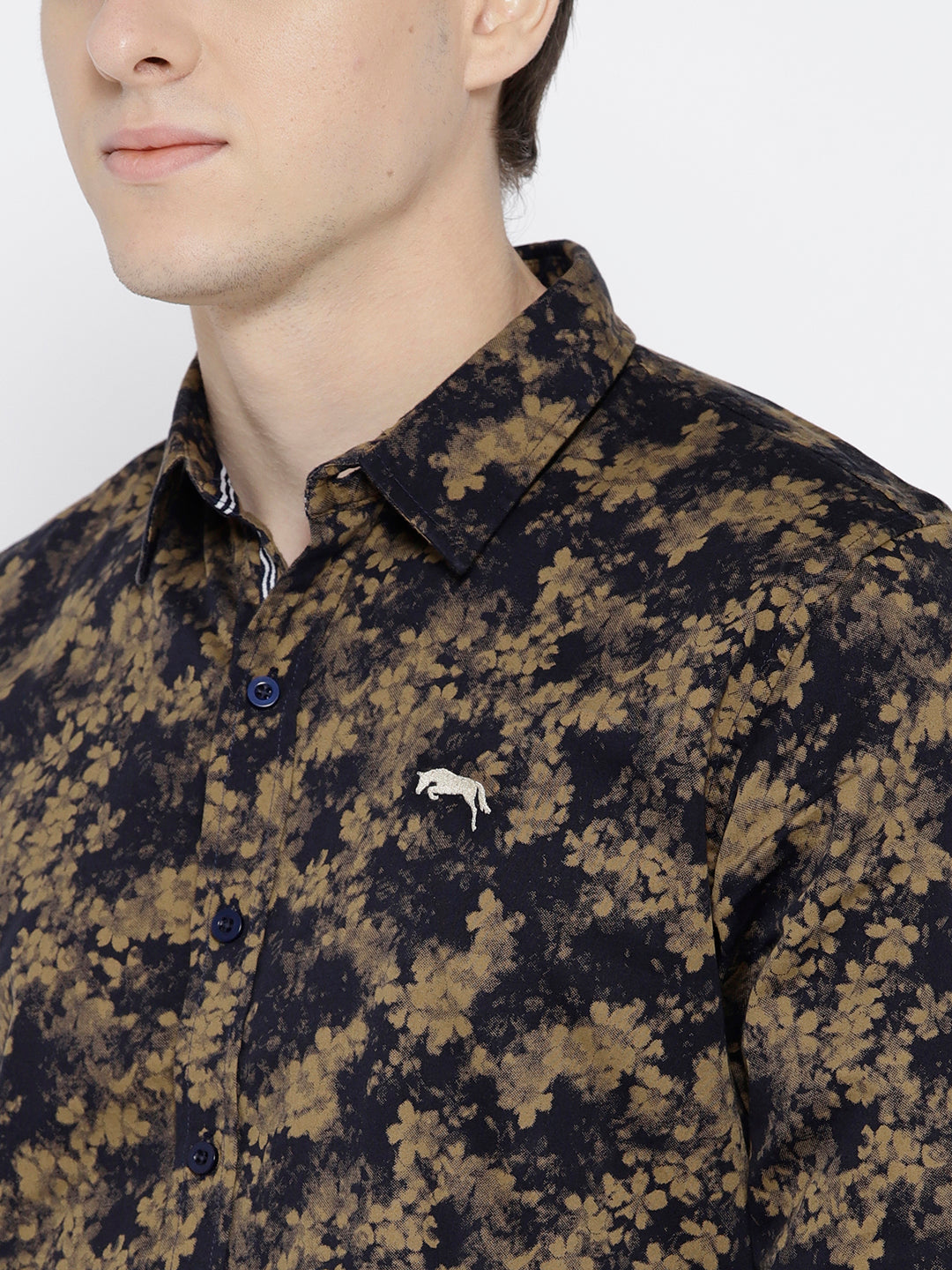 Men Beige Slim Fit Printed Casual Shirt - JUMP USA
