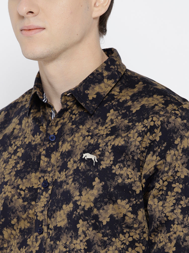 Men Beige Slim Fit Printed Casual Shirt - JUMP USA