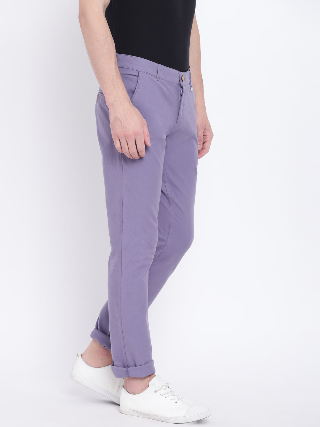 Men Casual Solid Purple Chinos - JUMP USA