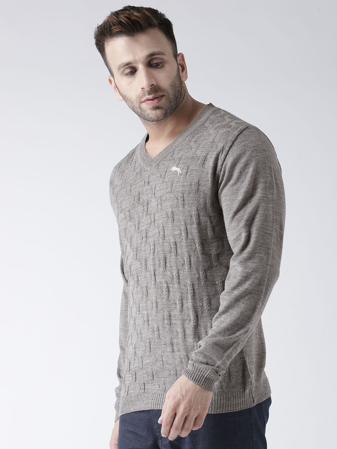Men Beige self Design Pullover - JUMP USA